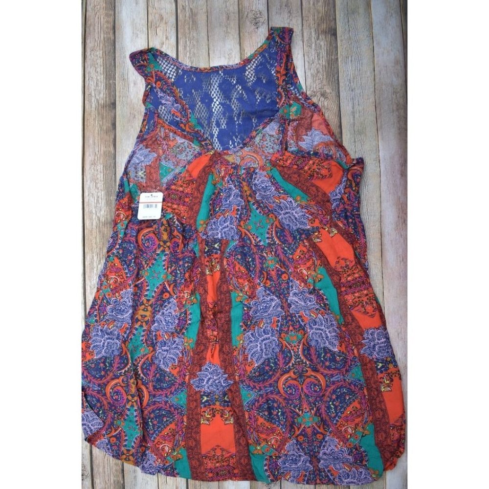 Final Sale! Free People Count Me In Trapeze Top Mini Dress Blue Red Combo - Picture 7 of 10